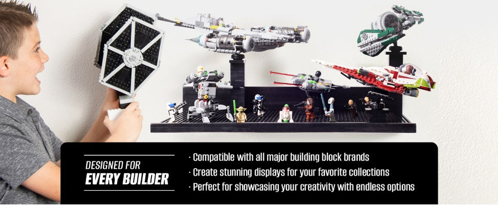 Extra Large Building Brick Display Shelves (Set of 2) for Proudly displaying Your Lego masterpieces! Compatible with All Toy Brick Brands!