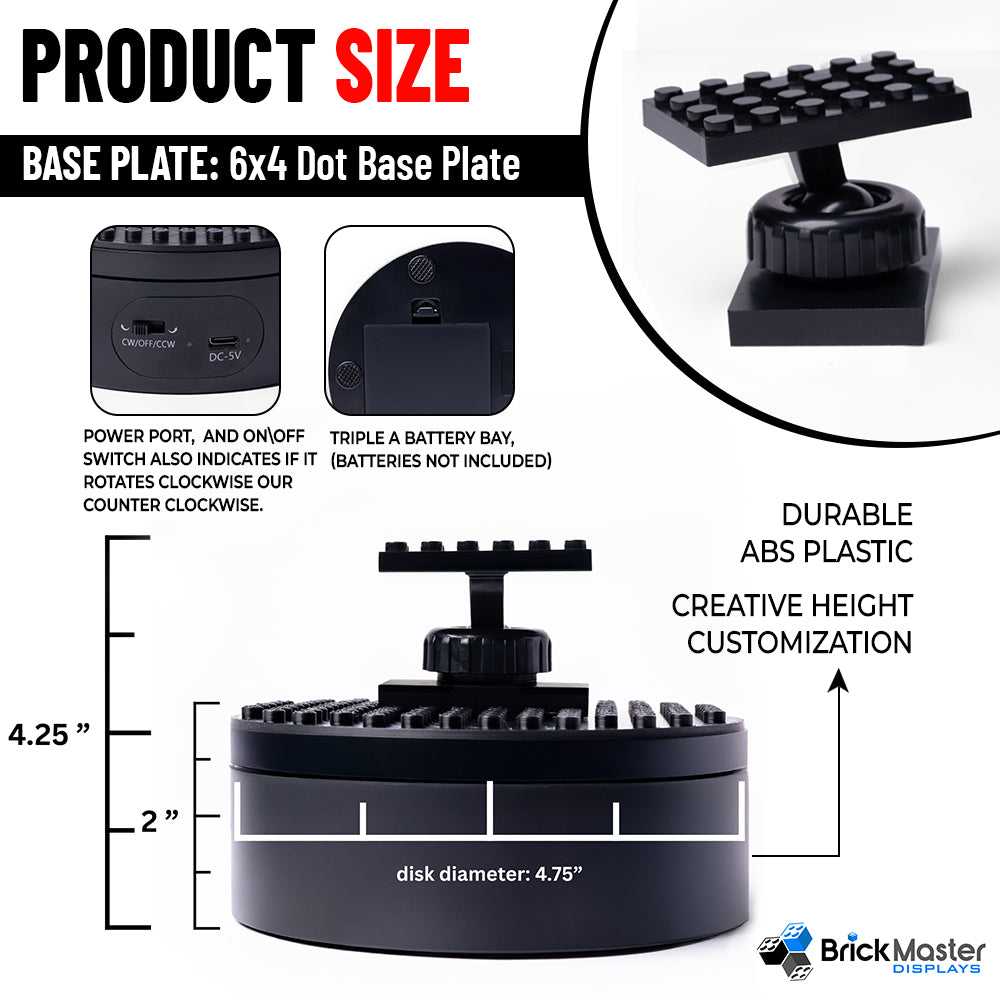 Infinity 360 Motorized Turntable, Infinity Angle Display -Compatible with Lego, in Black