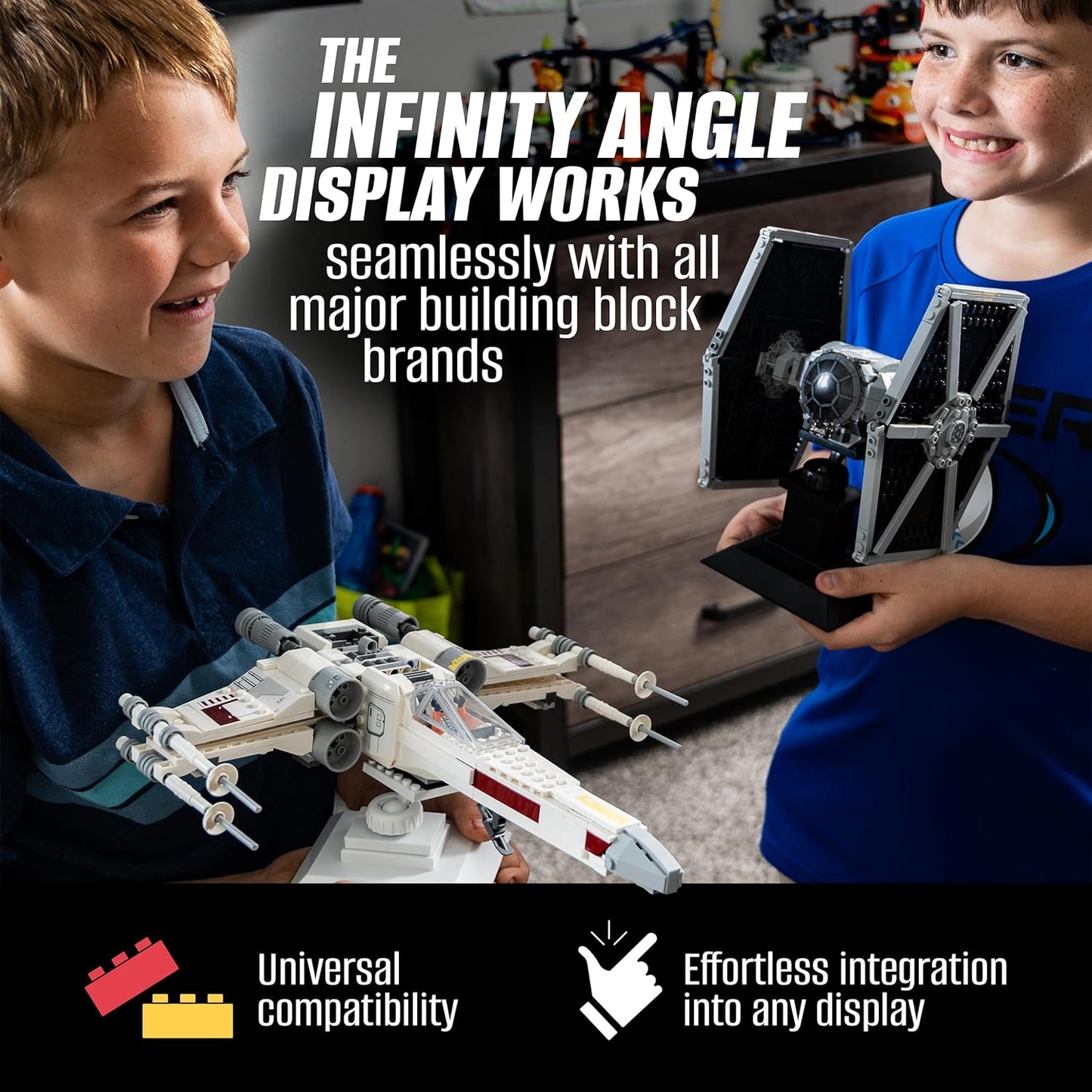 Infinity Angle Display - Building Block Display Stand - Works with Major Building Blocks - For Lego Display Stand - Compatible with Lego Decor Adjustable Stand - 2 Pack -
